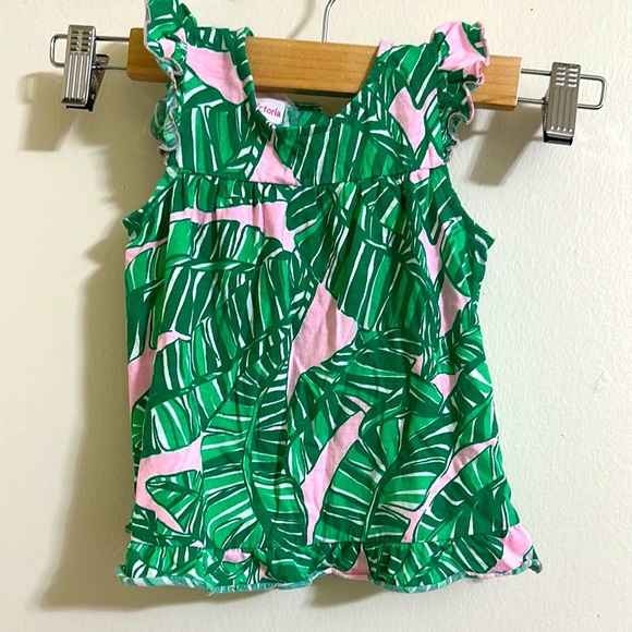 EUC Lilly Pulitzer Girls Palm Leaf 6-12 Month Ruffle Dress - Picture 1 of 3